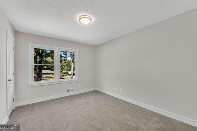 unfurnished room with carpet and a textured ceiling