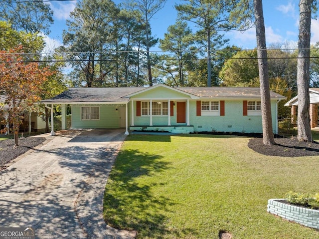 ranch-style house with a front lawn and a carport