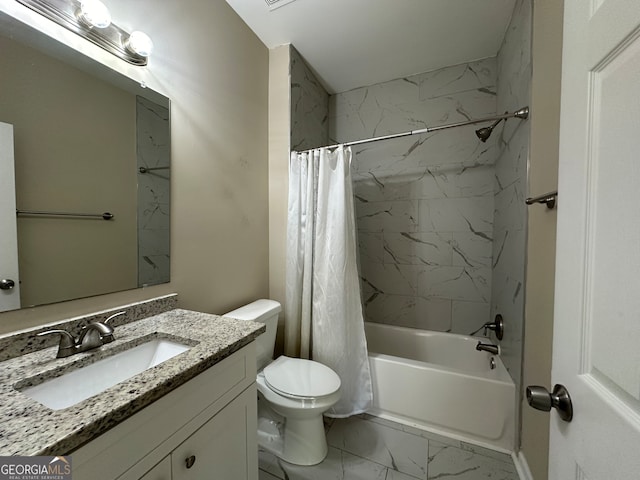 full bathroom with vanity, toilet, and shower / bath combo