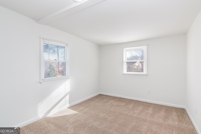 unfurnished room featuring light colored carpet