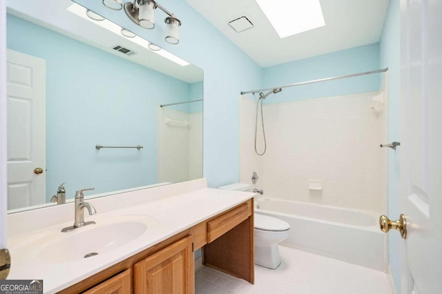 full bathroom featuring toilet, shower / tub combination, vanity, and tile patterned flooring