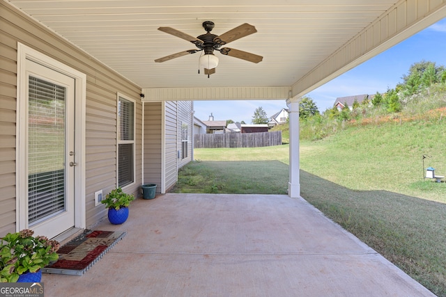 view of patio / terrace featuring ceiling fan