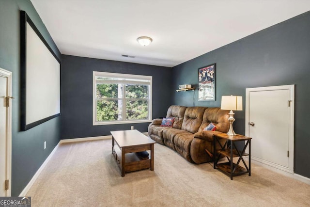 living room with light colored carpet