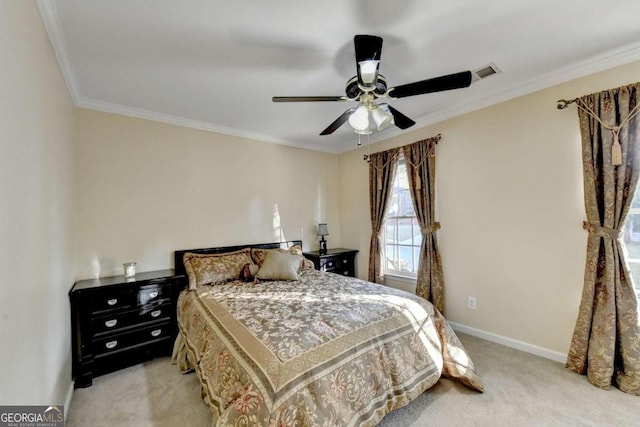 3034 Brookgreen Trl, Lawrenceville, GA 30043 - bedroom featuring baseboards, visible vents, ornamental molding, and light colored carpet