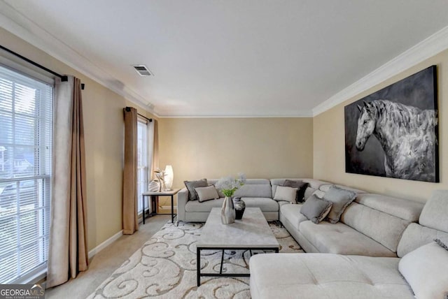 3034 Brookgreen Trl, Lawrenceville, GA 30043 - living area with crown molding, baseboards, and light carpet