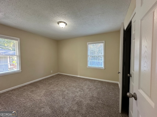 carpeted empty room featuring a textured ceiling and plenty of natural light