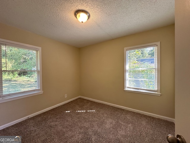 unfurnished room with a textured ceiling and carpet floors