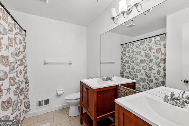 bathroom with vanity, toilet, and tile patterned floors