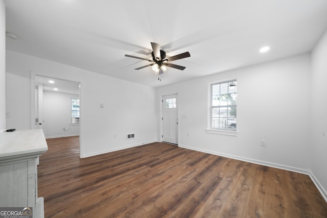 382 N Fifth St, Cedartown, GA 30125 - foyer featuring plenty of natural light, ceiling fan, dark wood-type flooring, baseboards, and recessed lighting