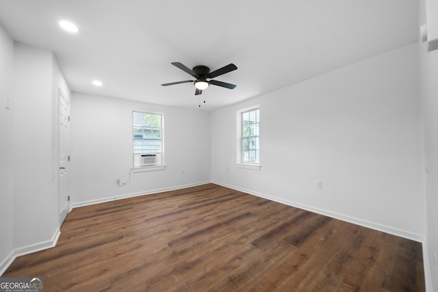 382 N Fifth St, Cedartown, GA 30125 - spare room featuring dark wood-style floors, ceiling fan, baseboards, recessed lighting, and cooling unit