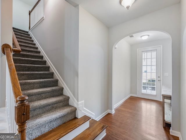 foyer entrance featuring hardwood / wood-style flooring