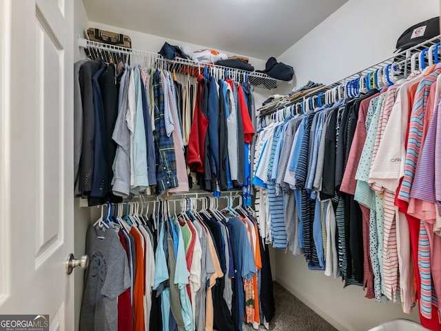 walk in closet with carpet flooring