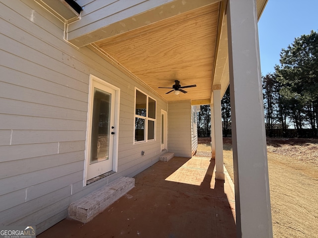 view of patio / terrace featuring ceiling fan