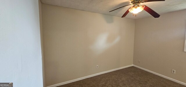 unfurnished room with carpet, a textured ceiling, and ceiling fan