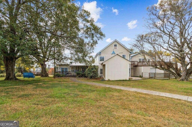 exterior space with a storage shed