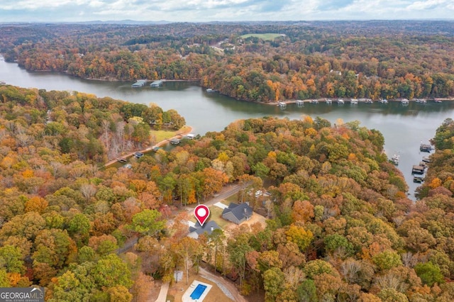 bird's eye view featuring a water view