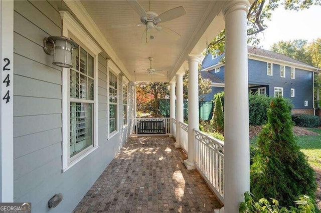 view of patio with covered porch and ceiling fan