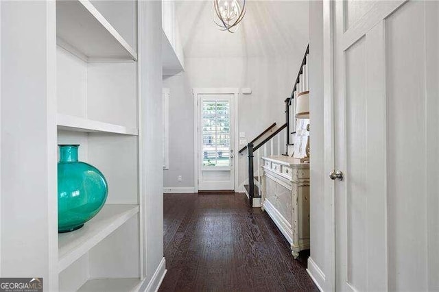 hall featuring dark wood-type flooring