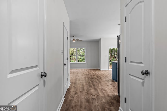 hall with hardwood / wood-style flooring