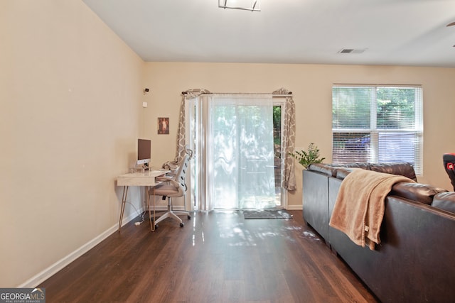 office area with dark wood-type flooring