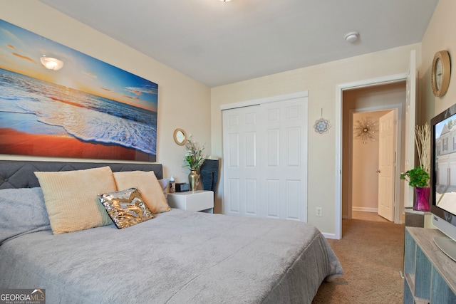 bedroom featuring a closet and carpet floors