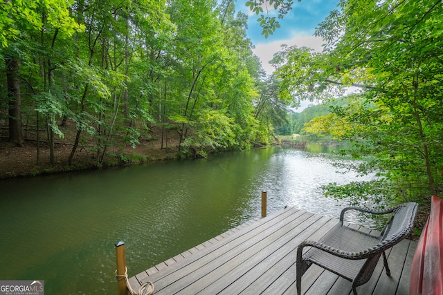 dock area featuring a water view