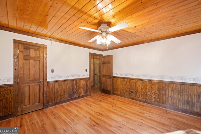 spare room with light hardwood / wood-style floors and wooden ceiling