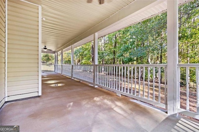 view of patio / terrace featuring ceiling fan