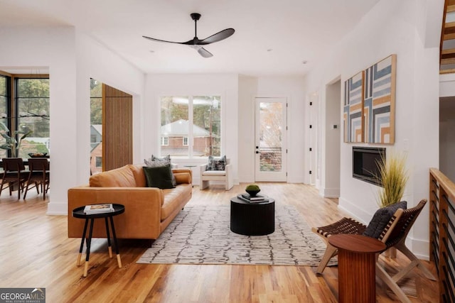 1281 Avalon Pl NE, Atlanta, GA 30306 - living area featuring plenty of natural light, light wood-type flooring, a ceiling fan, and baseboards