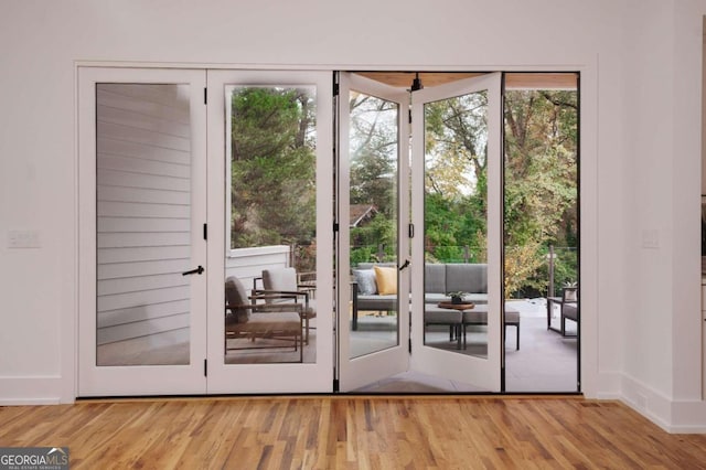 doorway to outside featuring a wealth of natural light and hardwood / wood-style flooring