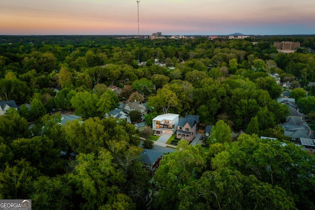 view of aerial view at dusk