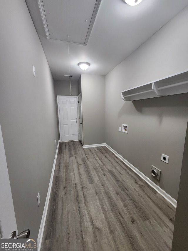 washroom with electric dryer hookup, washer hookup, and light hardwood / wood-style flooring