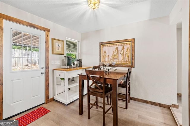 dining space with light hardwood / wood-style flooring