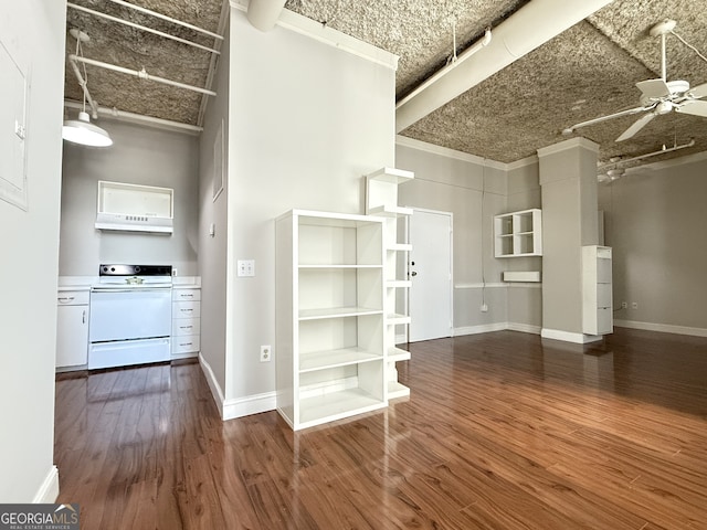 interior space featuring dark wood-type flooring and ceiling fan