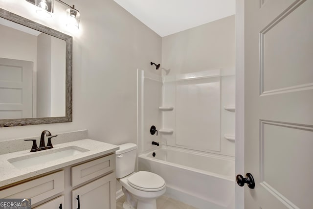 full bathroom with vanity, shower / bath combination, and toilet