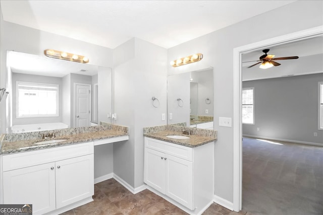 bathroom with vanity and ceiling fan