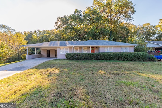 ranch-style house with a front lawn and a carport