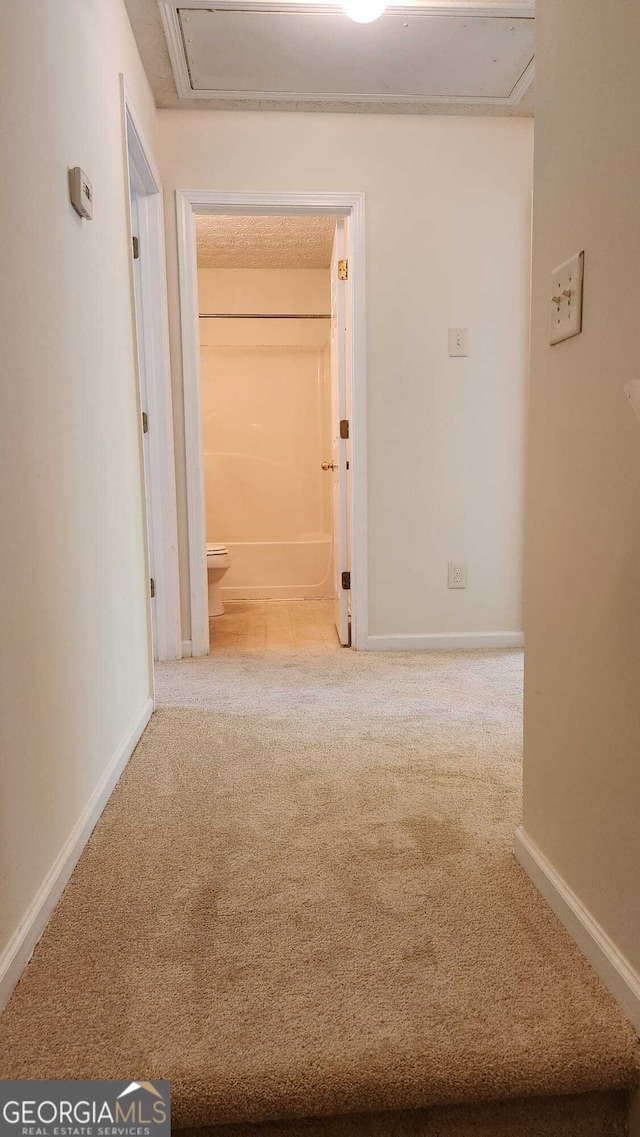 corridor with light colored carpet