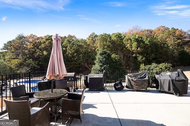 view of patio / terrace with a fenced in pool