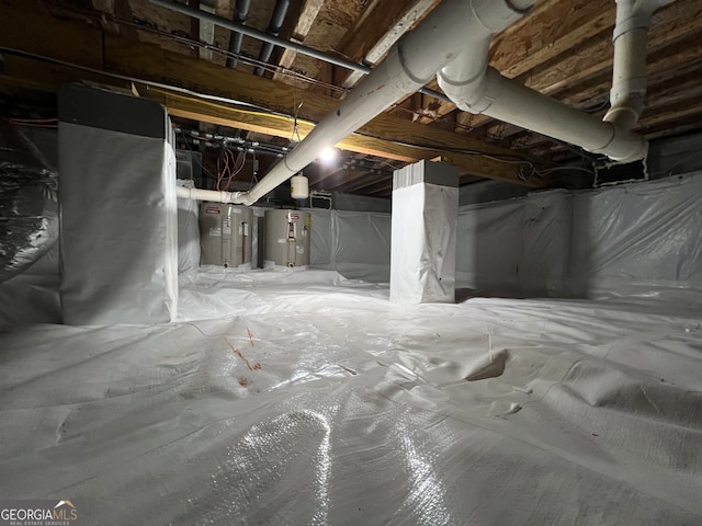 basement featuring water heater