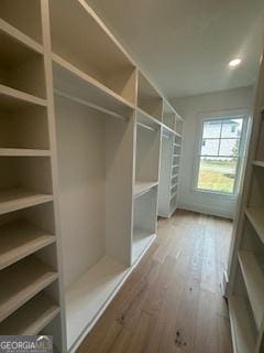 walk in closet with wood finished floors