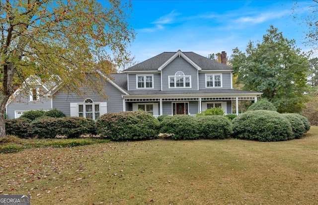 exterior space featuring a porch and a front lawn