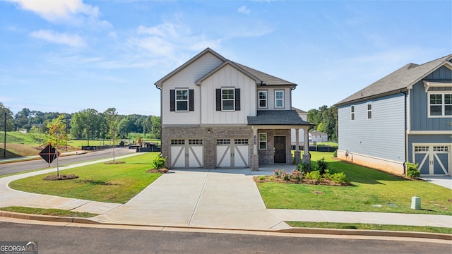 view of front facade featuring a garage and a front lawn