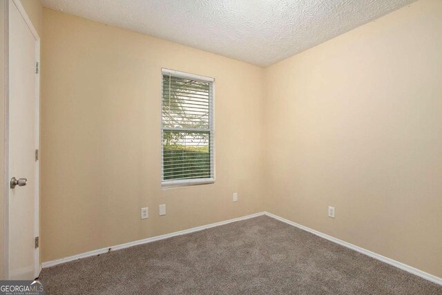 carpeted empty room featuring a textured ceiling