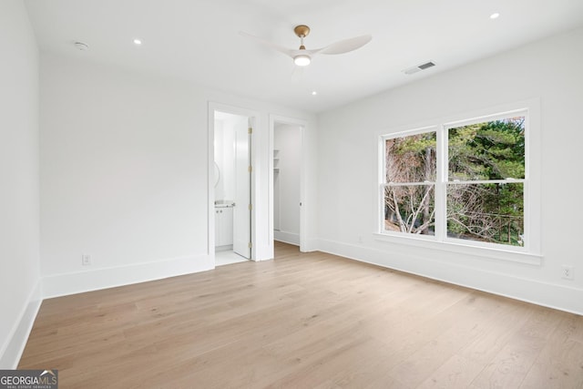 interior space featuring ceiling fan and light wood-type flooring