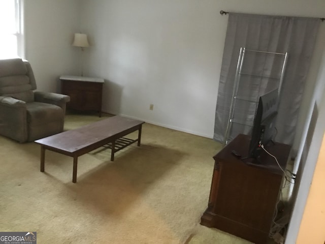 living area with light colored carpet