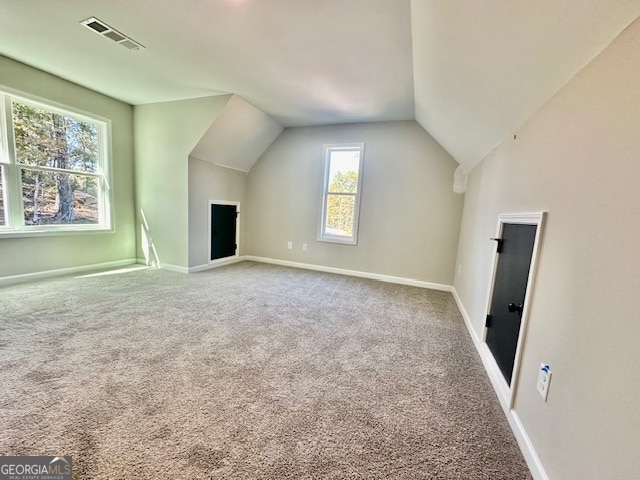 additional living space featuring carpet and lofted ceiling