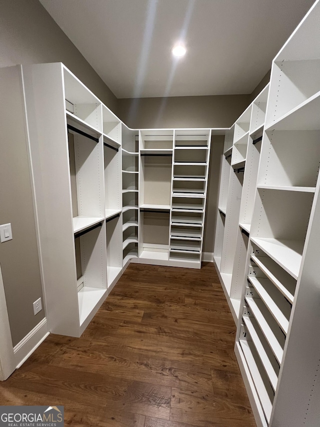 spacious closet featuring dark wood-type flooring