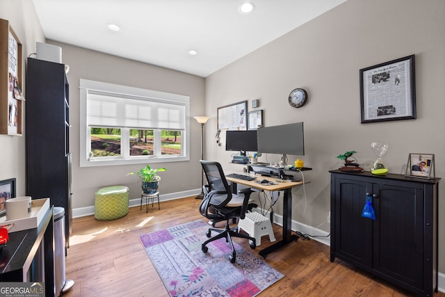 home office featuring hardwood / wood-style flooring