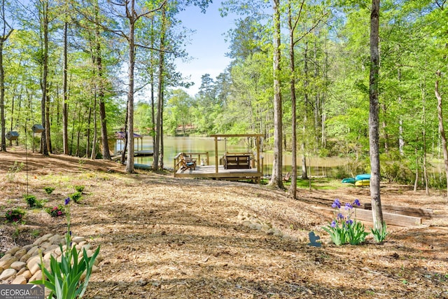 view of yard with a water view